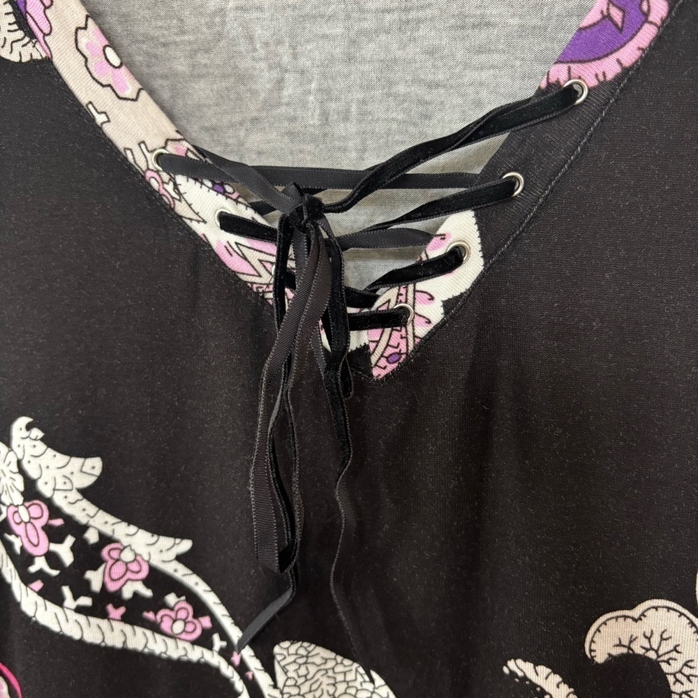 Venus Long Sleeve Abstract Floral Paisley Print V Neck Blouse Size L - Picture 5 of 6